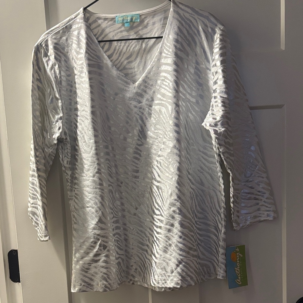 Silver Zebra Print V-Neck Top
